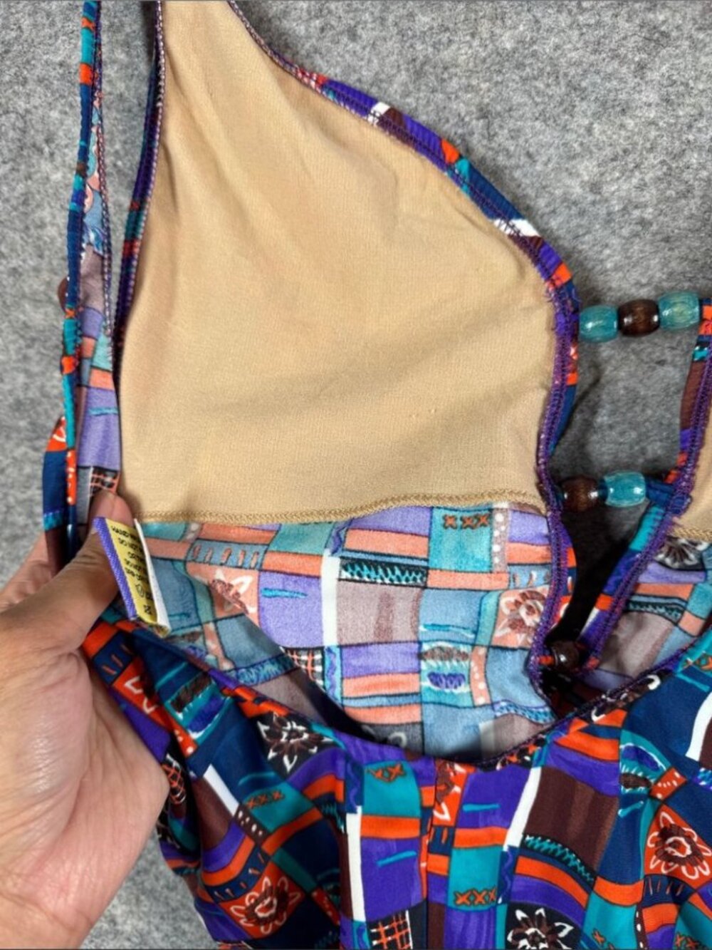 Vintage Geometric Print Large One Piece Swimsuit Retro Festival Beach Boho - Picture 15 of 16